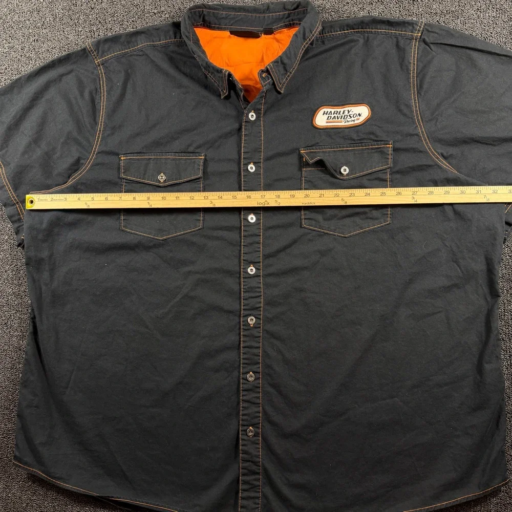 Harley-Davidson Racing Mechanic Shirt Men 5XL Button Short Sleeve Spellout Patch